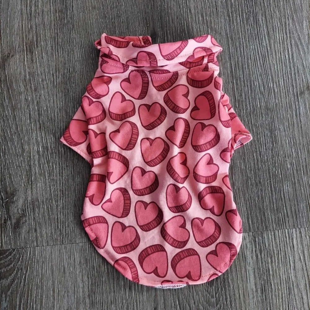 Pet Shirt Valentines Day Dog or Cat Medium Pink Candy Hearts Outfit X-Small